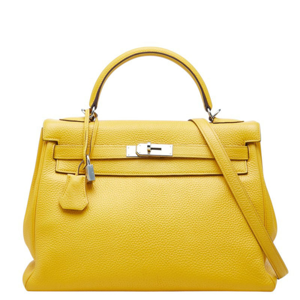 Hermes Kelly 32 Handbag Shoulder Bag 2WAY □N Stamp Yellow Silver Hardware Tau...